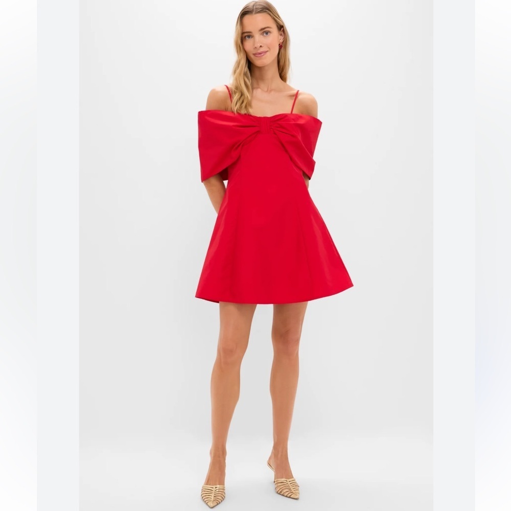 NWT Tuckernuck HYACINTH HOUSE Off-the-Shoulder Red Bow Bates Mini Dress Size M